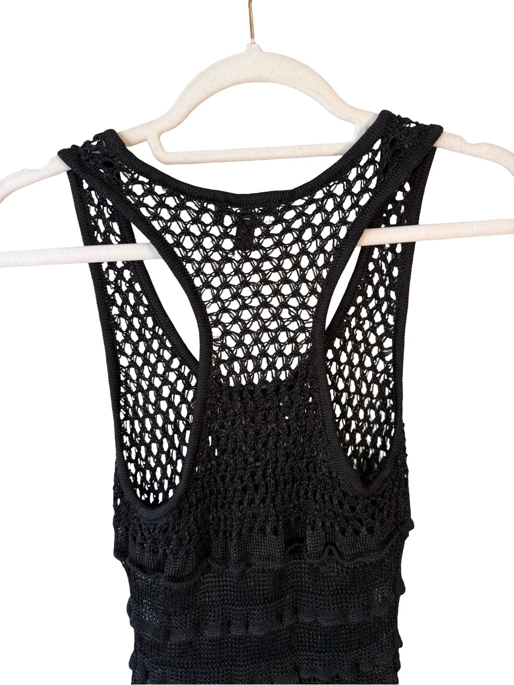 bebe Black Open-Knit Crochet Mini Tank Dress Cover Up Size S Y2K Boho Beach - Picture 10 of 11